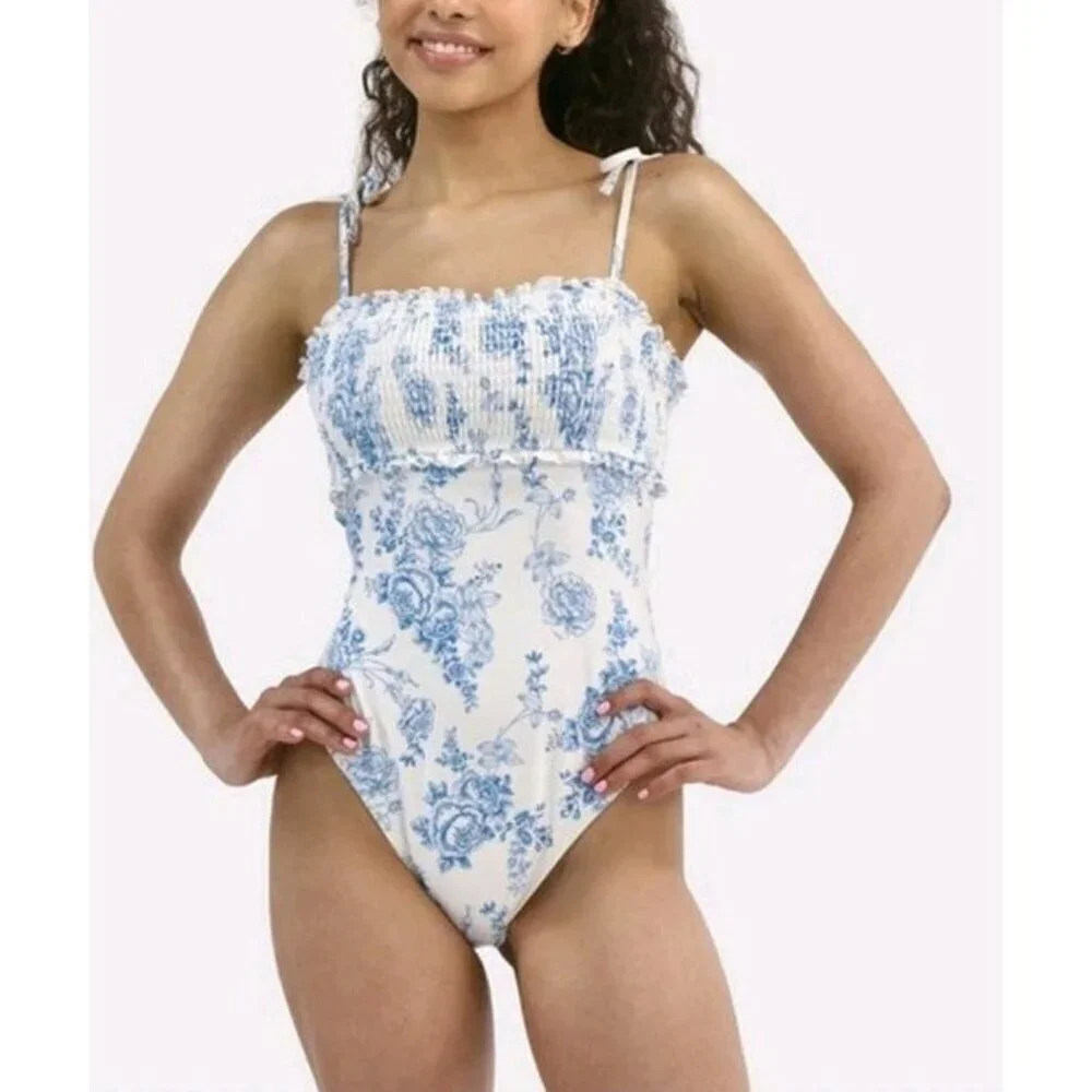 Celebrity Pink Swim Size S 4-6 Womens One Piece Blue White Floral